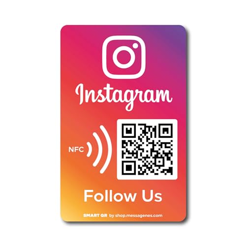 MESSAGENES | Aufkleber Instagram mit QR | 1 Rechteckige Einheit | QR NFC wiederverwendbar | Premium-Materialien | Soziale Medien | Installation an Wand, Theke, Geschäftsfenster oder Geschäftsfenster