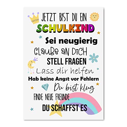 Nastami Glückwunschkarte Schulanfang für Junge und Mädchen, Postkarte Schulanfag, Einschulung (Schulkind bunt)
