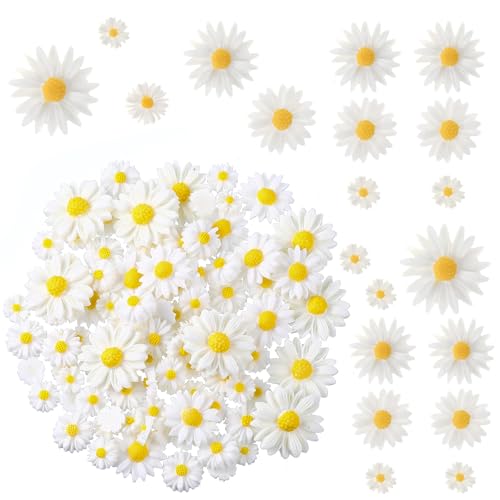 BOHUIZ 100 Stück Gänseblümchen Deko, Künstlich Gänseblümchen Tortendeko 5 Größen Tortendeko Blumen Mini Streudeko Frühling für DIY-Basteleien, Party und Heimdekoration