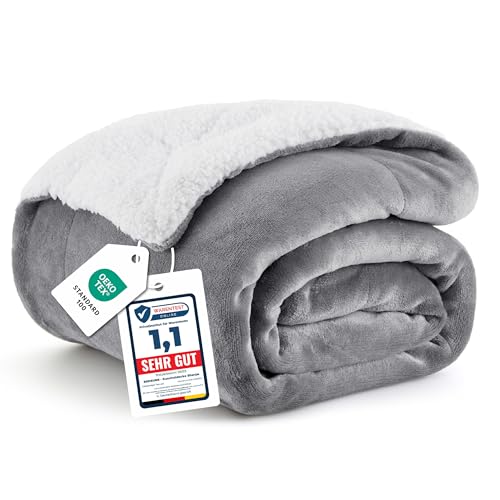 BEDSURE Sherpa Kuscheldecke Flauschig 150x200 - Sofadecke, Grau