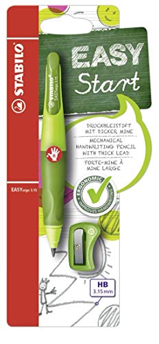 STABILO - Ergonomischer Druck-Bleistift für Rechtshänder - EASYergo 3.15 in hellgrün/dunkelgrün - Einzelstift - inklusive 1 dicken Mine - Härtegrad HB & Spitzer