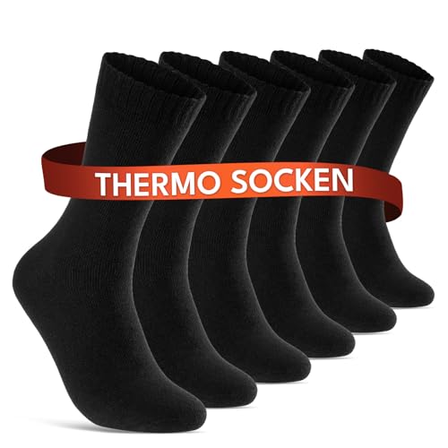 6 | 12 | 24 Paar THERMO Socken Herren Damen Wintersocken Baumwolle Vollfrottee Schwarz 10900 WP (6 Paar 39-42)