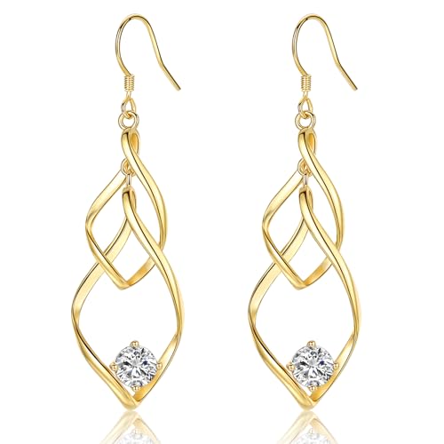CERSLIMO Ohrringe Gold Hängend AAA Zirkonia Diamant Hängeohrringe Große Lang Silberohrringe Vergoldet Damen Frauen Schmuck Geschenke Weihnachtsgeschenke