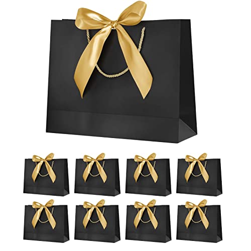 Geschenktüte mit Schleife,Geschenktüte Weiß,Geschenktaschen für Geburtstag, Hochzeit, Festivalfeier, Weihnachten,32 x 25 x 10cm, (Weiß, 8 Stück) (Black)