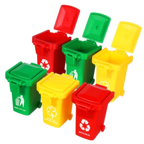 CVUTOVO 6Stücke Teiliges Lernspielzeug Mülltrennung für Abfalleimer Farben mit Beweglichem Deckel und Rädern Pädagogisches Recycling für Umweltbewusste Kleinkinder