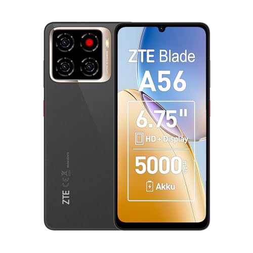 ZTE Blade A56 Android Smartphone ohne Vertrag, Schwarz (2025)+6,75 Zoll HD+Display (90 Hz), 4G LTE, 4GB RAM, 64GB Speicher, 13MP KI-Hauptkamera+8MP Frontkamera, Dual SIM