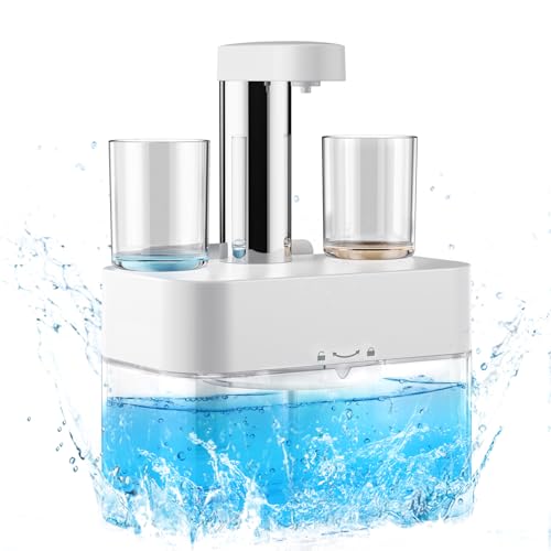 Mundwasser Spender 550ml mit 2 magnetischen Bechern Automatischer Mundspülung spender Wasserdicht wandmontierter Spender Selbstreinigend 3 einstellbare Dosierstufen Mouthwash dispenser Badzubehör Weiß