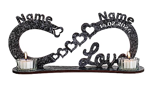 Waluna® Love Liebesgeschenk personalisierte Teelichthalter mit Zwei Namen und Datum in 12 Farben - Unendlichkeitszeichen Hochzeitsgechenk Geschenk Geschenk Hochzeit & Jahrestag