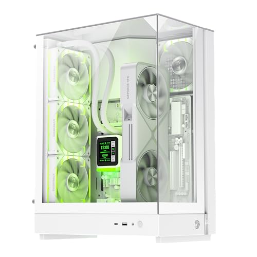 GAMEMAX T20 WH M-ATX Gaming Gehäuse 270° Panorama Temperglas mit 90° Mainboard Vertical GPU 2×120mm ARGB Lüfter 360mm Radiator SFX/SFX-L BTF-Ready White PC Case für White Build Weiß