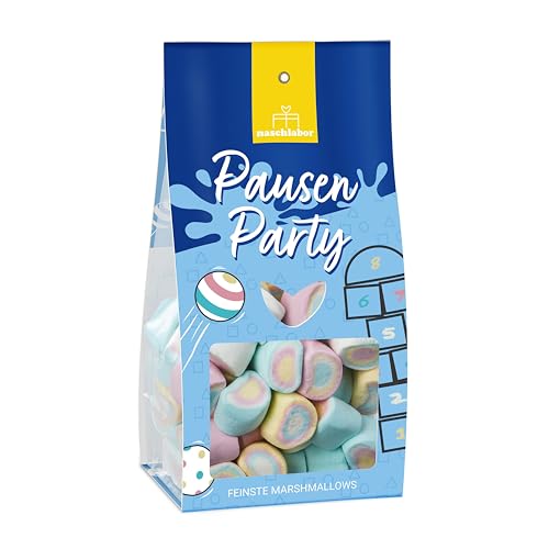 Pausen Party Marshmallows in Geschenkverpackung 90g | Das perfekte Geschenk für die Einschulung | Geschenk für Kinder zum Schulstart | Schultüte | Süße Marshmallows