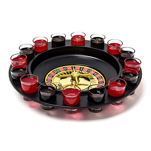 Relaxdays 10010182 Roulette Trinkspiel, Partyspiel mit Drehrad, Schnapsgläsern & Kugeln, Roulettespiel für Partys, 18 Jahre to 99 Jahre, rot/schwarz, 7 x 30 x 30 cm