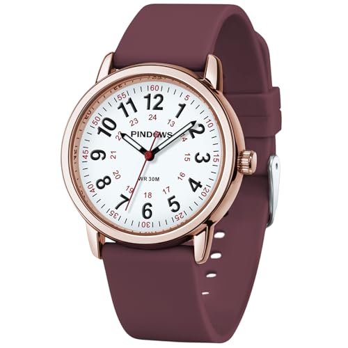 PINDOWS Uhren für Damen, Analog-Quarzuhren für Studenten, Damen und Herren, 30 M Wasserdicht Militärzeit-Anzeige Leuchtendes, leicht ablesbares Zifferblatt