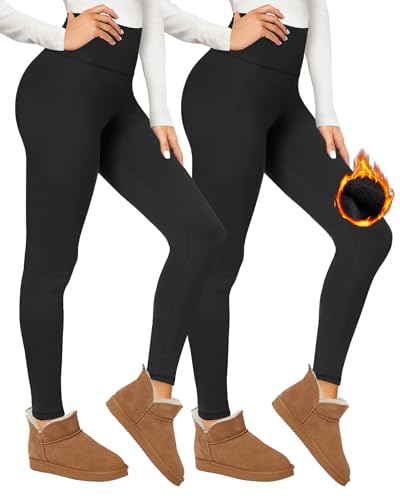 CAMPSNAIL 2er Pack Thermo Leggings Damen High Waist Gefütterte für Sport