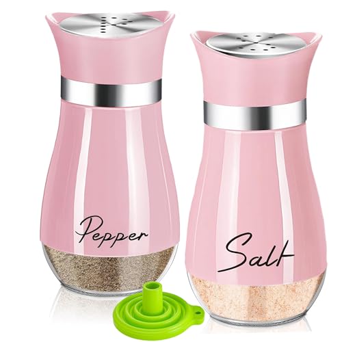 UDQYQ Edelstahl Salz- und Pfefferstreuer Set mit Glasflasche, Gewürzspender Küchenzubehör für Haus, Küche, Restaurant, Esstisch (Rosa)