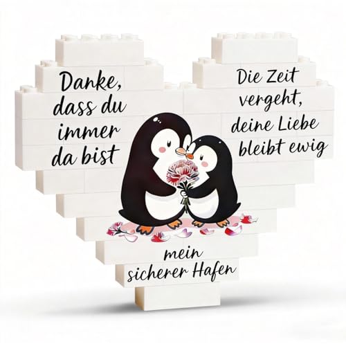 Geschenke zum Muttertag, Geschenke für Mutter, Geburtstagsgeschenke, Feiertagsgeschenke, Herzförmige Deko-Schild mit Pinguin-Design, Kunststoff, Weiß, 12 x 11 cm, Freistehend, Moderne Romantik