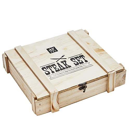 ZWILLING Steakbesteck Set für 6 Personen, 12-teilig, 6 Steakmesser und 6 Steakgabeln, Inkl. Aufbewahrungskiste, Rostfreier Edelstahl / Holz