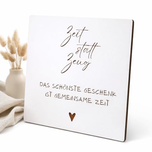 Karte – „Zeit statt Zeug“ – Gutschein verschenken - Das schönste Geschenk ist gemeinsame Zeit – kreative Geschenkidee für Paare, Freunde & besondere Momente – edle Holzkarte zum Aufstellen