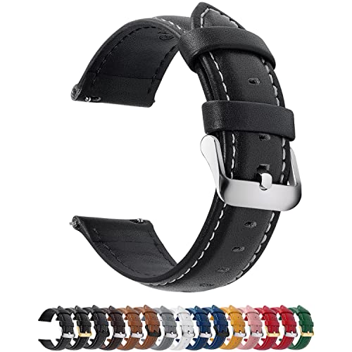 Fullmosa 12 Farben Uhrenarmband,24mm Vintage Lederarmband Ersatzrmbänder für Smartwatch und Universal-Uhr mit Edelstahl Schließe für Herren Damen,24mm Uhrband Schwarz