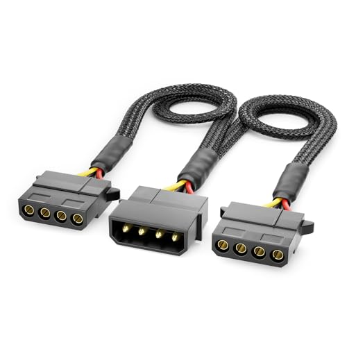 deleyCON 30cm 4-Pin Molex Y-Verlängerungskabel - MXI Stromversorgung für PC-Komponenten - 4-Pin Molex Stecker auf 2x 4-Pin Molex Buchse - Schwarz