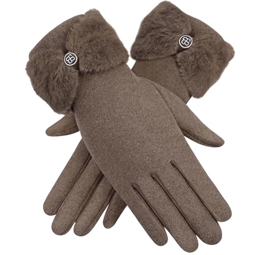 ZASFOU Damen Winter Touchscreen Handschuhe Warm Thermo Winterhandschuhe Plüsch Schleife Manschetten für Frauen Geschenk Kaltes Wetter