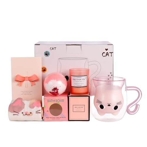 Qinhai Katze Doppelwandige Kaffeegläser Set, Geschenk für Frauen Mama Kinder Freundin, Ostergeschenke Muttertagsgeschenk Geburtstagsgeschenk Weihnachtsgeschenke