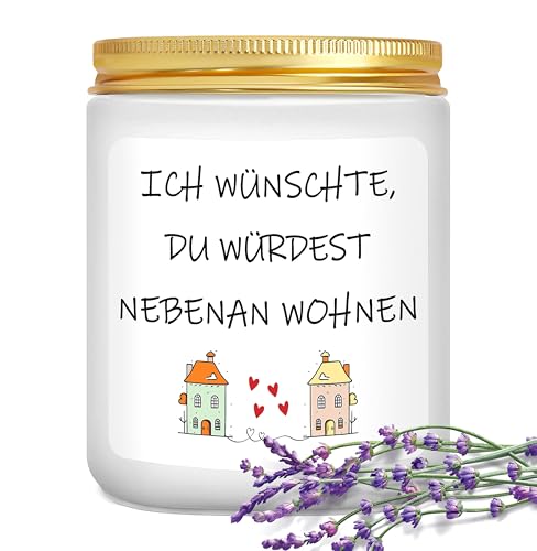 LUXHOMY Geschenk Freundin - Lavendel Duftkerze (200g), Geburtstagsgeschenk für Frauen, Beste Freundin Geschenke, Geschenke für Schwester, Ich Wünschte Du Würdest Nebenan Wohnen