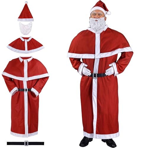 DETEX® Weihnachtsmann Kostüm 5tlg. Set Nikolaus Anzug Erwachsenen Santa Claus Cosplay Verkleidung Einheitsgröße M - XXXL