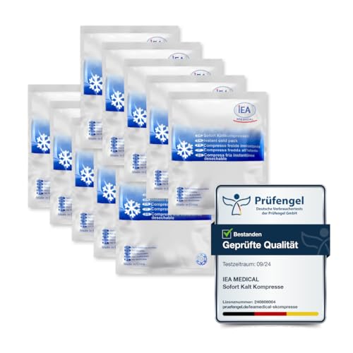 IEA Medical Sofort-Kälte-Kompresse (15,3 x 12,7 cm) 10 Stück | Einmal-Kühlpacks für Prellungen, Insektenstiche und andere Verletzungen | Einfach verwendbare Kühlpads | Vielseitig Einsetzbar Weiß