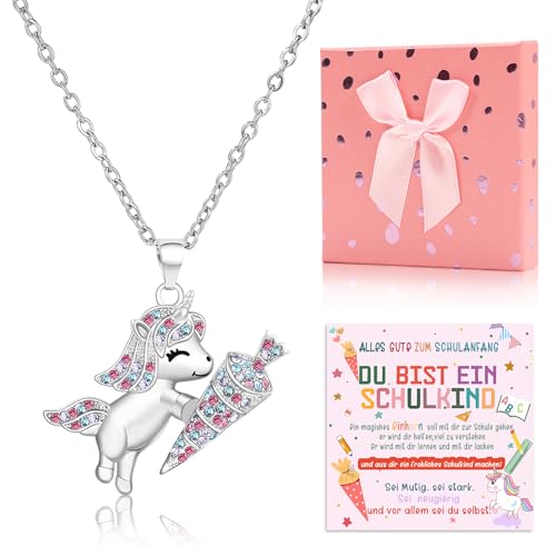Bafiwu Geschenke zur Einschulung Mädchen, Schulkind 2026 Mädchen Einhorn Kette Schultüte Schulanfang Füllung Geschenk, Einschulungsgeschenke mit Grußkarten Geschenkbox