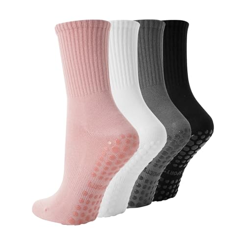 BONANGEL Pilates Socken Damen 4 Paar Baumwolle Yoga Stoppersocken 36-40