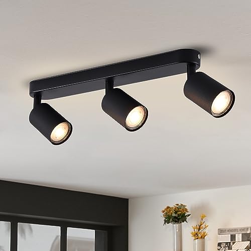 ANWIO LED Deckenstrahler Schwenkbar 3 Flammig Deckenleuchte GU10, Wandstrahler Schwarz Spotlight Lampe Deckenlampe für Wohnzimmer Schlafzimmer Flur (ohne Glühbirnen) EUS-EA190811-10-03RB