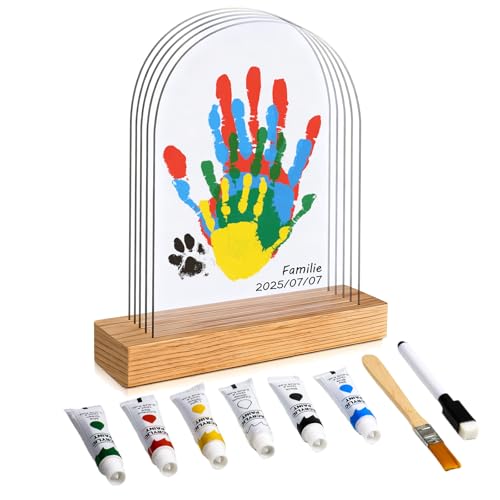 SENLINLIN Handabdruck Set Familie mit Platz für 5, Baby Handabdruck und Fußabdruck Set, Fingerfarben Kinder Ungiftig, Abdruckset Baby Hand und Fuß, Perfektes Geburtsgeschenk Weihnachtsgeschenke