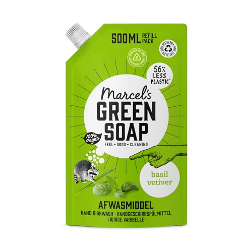 Marcel's Green Soap - Spülmittel Nachfüllpackung Basilicum & Vetiver - Geschirrspülmittel nachfüllpack - Umweltfreundlich - Vegan - 97% Biologisch abbaubar - 500 ml