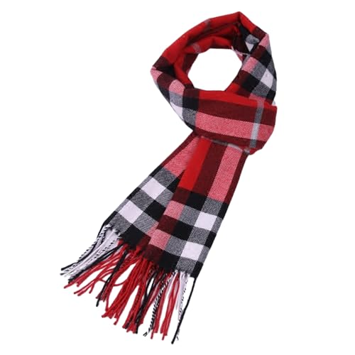COACOM 1 Stück roter Schal, Herbst und Winter warmer Schal, gestreifter Quastenschal, quadratischer Patchworkschal, Winterkleidung mit Stücken, weicher und dicker Schal, modisch und vielseitig