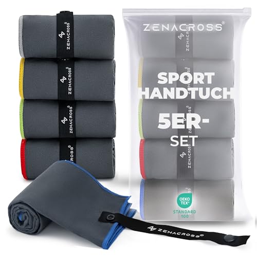 ZENACROSS - Sporthandtuch Mikrofaser 40x77cm (5er-Set) - Grau