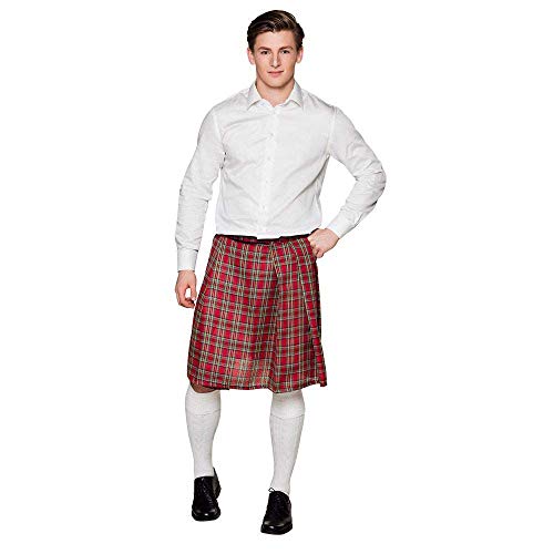 Boland 81224 - Schotten-Rock Mr. Tartan, Rot, kariertes Muster, Kilt, Wickelrock, Herren-Rock, Kostüm, Karneval, Mottoparty