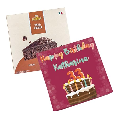 Herz & Heim® Personalisierter Geburtstagskuchen mit Name & Alter – Geschenkbox mit Rührkuchen in 3 Geschmacksrichtungen – Individuelles Geburtstagsgeschenk (400 g, Schokolade)