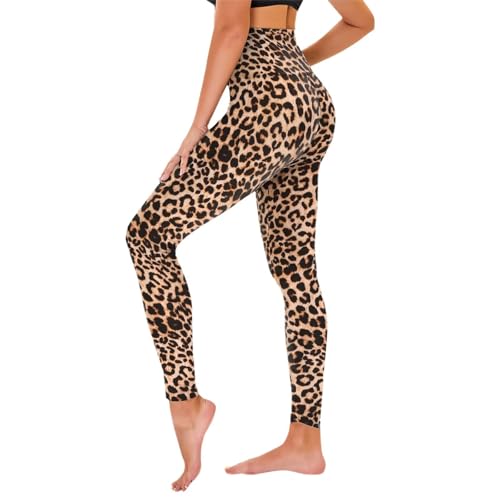 TNNZEET High Waist Leggings Damen Elastische Leggins Weiche Sporthose für Sport Gym,Leopard,S-M