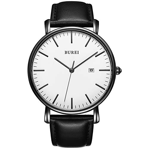 BUREI Herren Uhren Ultra Dünne Minimalistische Quarzuhr mit Datumsanzeige für Damen und Herren Classic Design