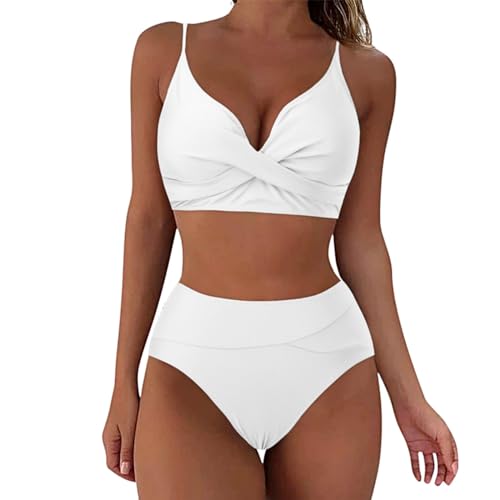 Bikini Damen Set Cross Zweiteiliger Badeanzug V Ausschnitt Bademode High Waist Badeanzüge Bikinioberteil Badehose Anzug mit Bauchkontrolle Swimsuit Strand Beachwear blitzangebote des tages heute