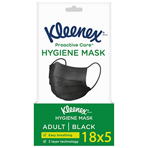 Kleenex Proactive Care, Mund- und Nasenschutz, Für Erwachsene und Jugendliche, Elastischer Gummizug, 3-lagig, Schwarz, 18 x 5 Masken