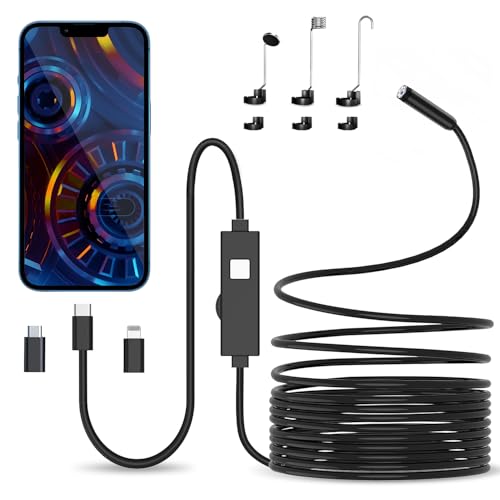 Endoskopkamera mit Licht, 1080P HD Endoskop-Kamera Handy mit Licht Wasserdichtes Ip67 Kein WLAN Erforderlich Inspektionskamera Kanal-kamera Handy mit 8 LED Licht für Android & iOS, Tablet (16.4 ft/5m)
