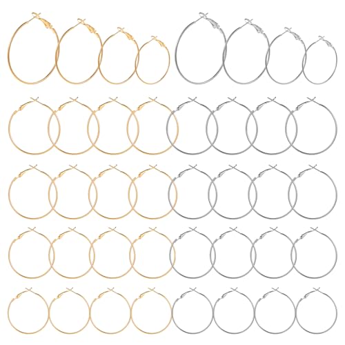LIQWEI 32 Stück Ohrringe Selber Machen Set, Edelstahl Ohrring Rohlinge Hoop Earring Findings 20/25/30/40 mm Creolen Ohrringhaken Ohrringe Zubehör für Frauen Mädchen (Gold, Silber)