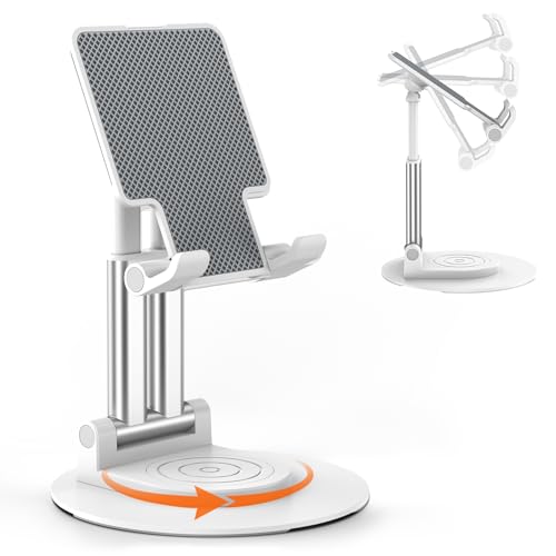 BHHB Handyhalterung Verstellbare Handyhalter Schreibtisch Handyständer mit 360 Grad Drehbarem Fuß, Phone Holder für Smartphones, iPhone, iPad Mini, Kindle und mehr (Weiß)