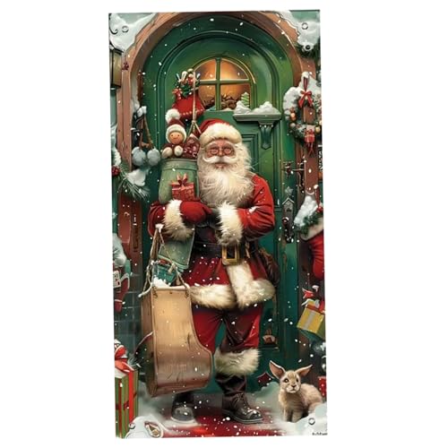 AZIDWERYQ Weihnachts-Türabdeckung, 90 x 180 cm, Weihnachtsmann Steht vor der Tür, Weihnachtsdekoration für Fotografie, Hintergrund, Banner, Winter-Veranda-Schild, Dekorationen im Freien