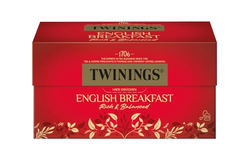 Twinings ENGLISH BREAKFAST Schwarzer Tee im Teebeutel - kräftiger Schwarztee aus hochwertigen Teeblättern, gepflückt in Sri Lankas & Indiens besten Teegärten, 1er Pack (25 Beutel)