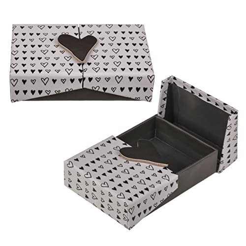 2 Stück Set Geschenkbox Geschenkverpackung mit Doppel-Klappdeckel, Überraschungsbox Präsentbox dekorative Box wiederverwendbar, kleine handliche Größe 12 x 8 x 3 cm (Grau mit Herzmuster)