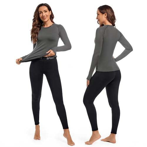 Leeboom Thermounterwäsche Damen Atmungsaktiv Funktionsunterwäsche Warm und Flexibel Skiunterwäsche Set mit Innenfleece für zu Hause und Wintersport