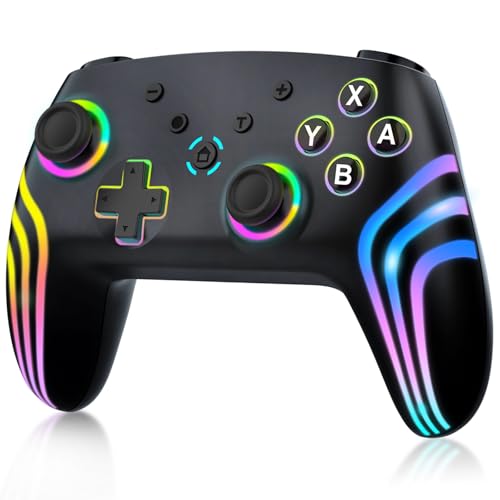 MYSTILUCK Wireless Pro Controller für Switch/Switch 2/Lite/OLED/PC, Gamepad mit 7 Farbwechselnde RGB Beleuchtung/Hall Effect Triggers/Dual Vibration/Turbo, Ergonomisch Gestalteter Präzise Joystick