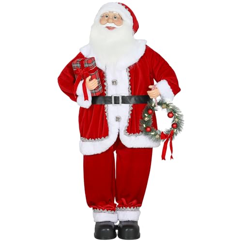 HOMCOM Weihnachtsmann 120 cm Singender Tanzender Nikolaus Dekofigur Weihnachtsdeko mit beweglichen Armen, Geschenk und Kranz, Lebensgroßer Weihnachten Figur Christbaumschmuck Geschenk Party